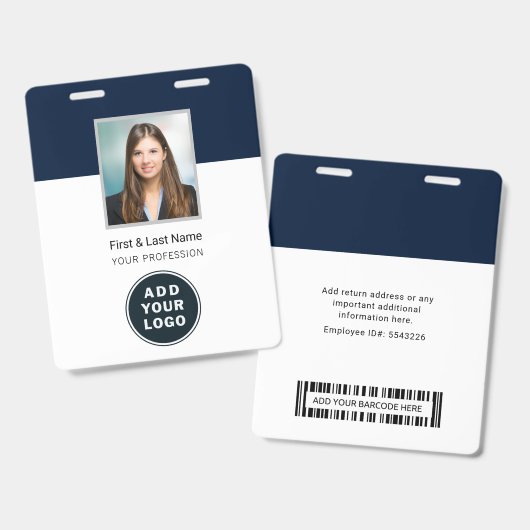 Aangepaste fotobarcode en logo zakelijke werknemer badge (Voor- en achterkant)
