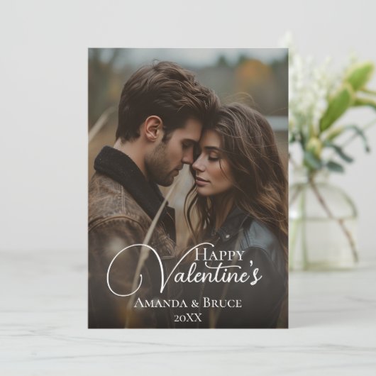Aangepaste Fotoborstel Script Happy Valentijns Feestdagenkaart (Staand voorkant)