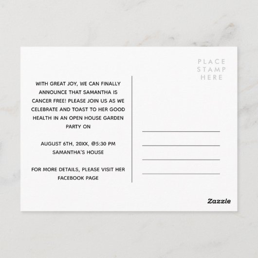 Aangepaste Fotoborstel Script Kankervrij Viering Briefkaart (Achterkant)