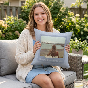 Aangepaste fotocadeaus voor 21-jarige vrouw Blauw Kussen