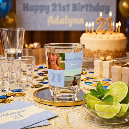Aangepaste fotocadeaus voor 21-jarige vrouw Blauw Shot Glas