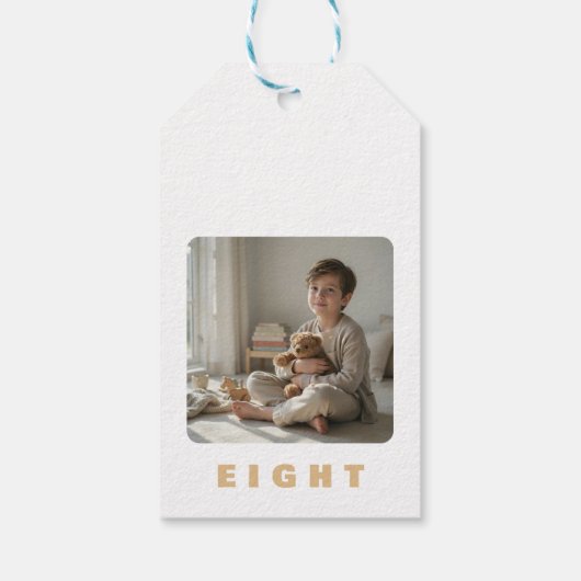 Aangepaste fotocadeautags Verjaardag Leeftijd 8 Cadeaulabel (Achterkant)
