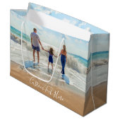 Aangepaste fotocadeautszak met tekstnaam groot cadeauzakje (Voorkant Gekanteld)