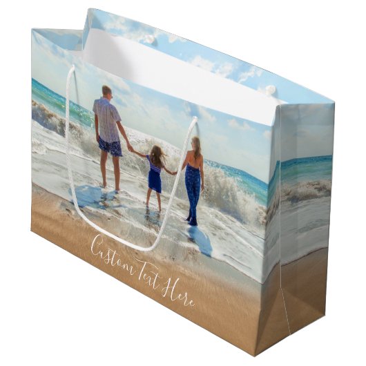 Aangepaste fotocadeautszak met tekstnaam groot cadeauzakje (Voorkant Gekanteld)