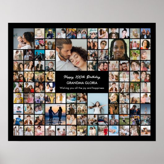 Aangepaste Fotocollage 100 Foto's 100ste Verjaarda Poster (Voorkant)