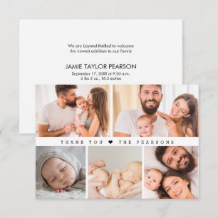 Aangepaste fotocollage baby geboorteaankondiging bedankkaart