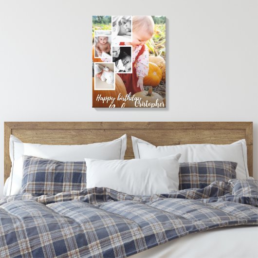 Aangepaste Fotocollage Baby Verjaardagsnaam Canvas Afdruk (Insitu (Slaapkamer))