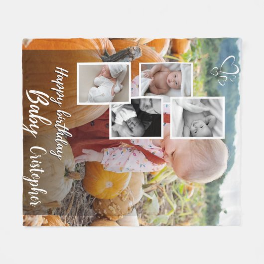 Aangepaste Fotocollage Baby Verjaardagsnaam Fleece Deken (Voorkant (Horizontaal))