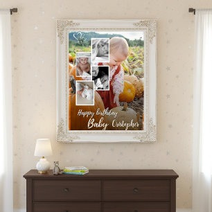 Aangepaste Fotocollage Baby Verjaardagsnaam Poster