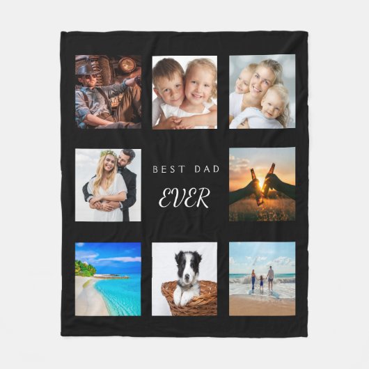 Aangepaste fotocollage beste vader ooit zwart fleece deken (Voorkant)