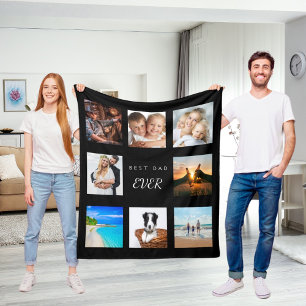 Aangepaste fotocollage beste vader ooit zwart fleece deken