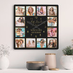 Aangepaste fotocollage Beste vrienden voor het cit Vierkante Klok<br><div class="desc">Maak deze trendy elegante zwarte en gouden foto collage wandklok uniek met 12 van je favoriete foto's met je beste vriend(in). Het ontwerp kenmerkt ook modern handgeschreven "Beste Vrienden voor altijd"manuscript en een mooi aanpasbaar citaat "u bent de zus ik moet kiezen".</div>