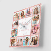 Aangepaste fotocollage Besties Blush Pink Glitter Vierkante Klok (Hoek)