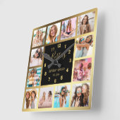 Aangepaste fotocollage Besties Gold Black Vierkante Klok (Hoek)