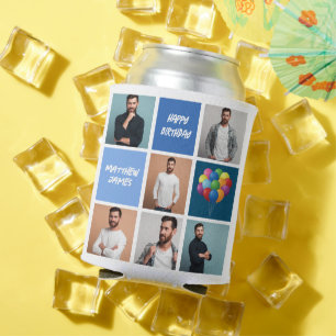 Aangepaste fotocollage blauw verjaardagsfeestje blikjeskoeler