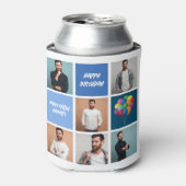 Aangepaste fotocollage blauw verjaardagsfeestje blikjeskoeler (Blikje Voorkant)