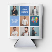 Aangepaste fotocollage blauw verjaardagsfeestje blikjeskoeler (Voorkant)