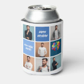 Aangepaste fotocollage blauw verjaardagsfeestje blikjeskoeler (Blikje Achterkant)