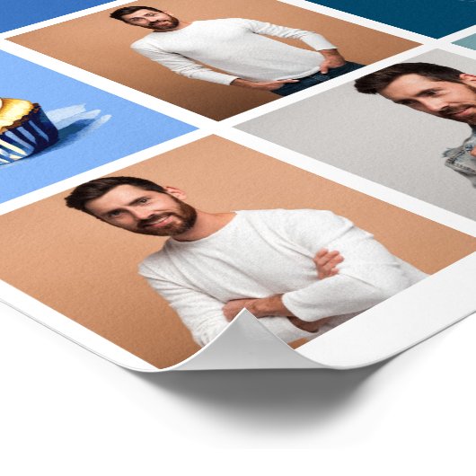 Aangepaste fotocollage blauw verjaardagsfeestje poster (Hoek)