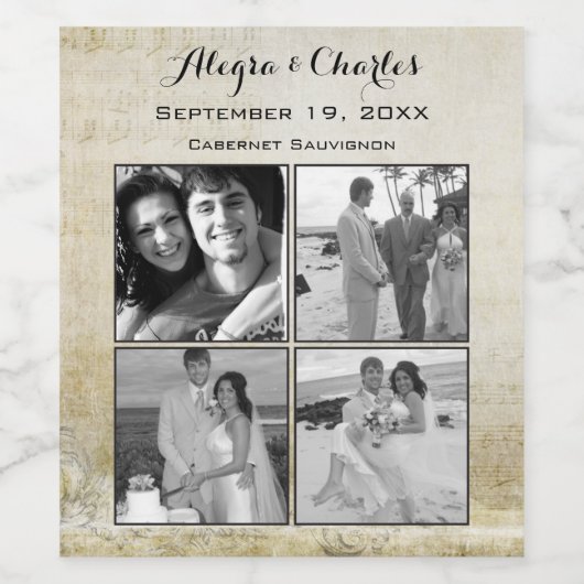  aangepaste fotocollage bruiloft wijn etiket (Enkel label)