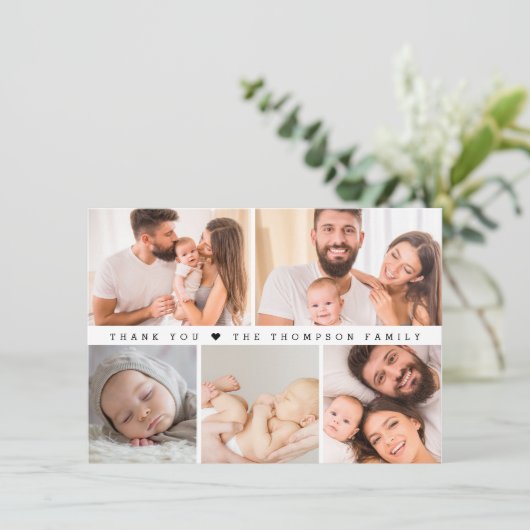 Aangepaste Fotocollage Eenvoudig Baby shower Bedankkaart (Staand voorkant)
