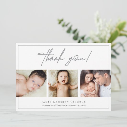 Aangepaste Fotocollage Eenvoudig Script Baby Bedankkaart (Staand voorkant)