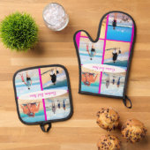 Aangepaste fotocollage en tekst gepersonaliseerd u ovenwant & pannenlap set (Top down)