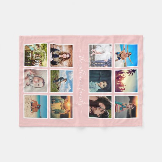 Aangepaste fotocollage familie Blush roze Fleece Deken (Voorkant (Horizontaal))