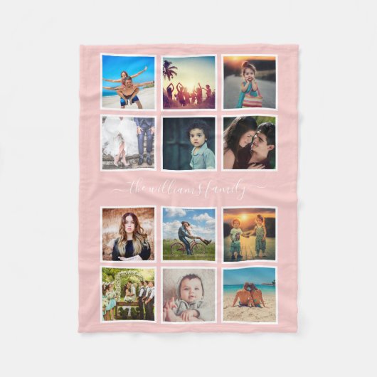 Aangepaste fotocollage familie Blush roze Fleece Deken (Voorkant)