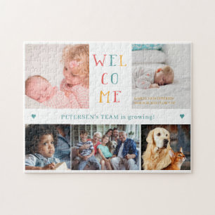 Aangepaste fotocollage familie WELCOME nieuwe baby Legpuzzel