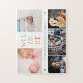 Aangepaste fotocollage familie WELCOME nieuwe baby Legpuzzel (Verticaal)