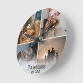 Aangepaste Fotocollage Familienaam Datum Ronde Klok (Hoek)