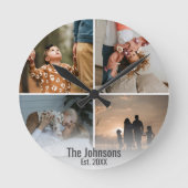 Aangepaste Fotocollage Familienaam Datum Ronde Klok (Voorkant)