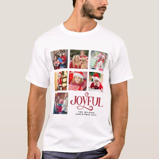 Aangepaste Fotocollage Familienaam Kerst Mannen T-shirt (Voorkant)