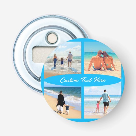Aangepaste Fotocollage Flesopener Uw Tekst Button Flesopener (Voorkant)