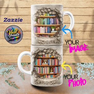 Aangepaste Fotocollage Gebarsten Muur Boekenplank Tweekleurige Koffiemok