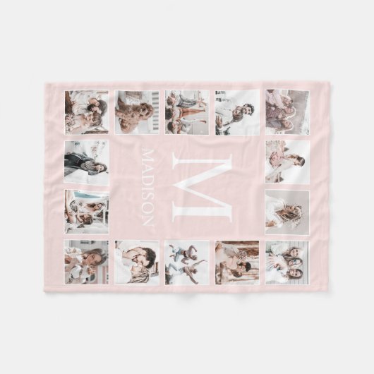 Aangepaste Fotocollage Gepersonaliseerd Roze Fleece Deken (Voorkant (Horizontaal))