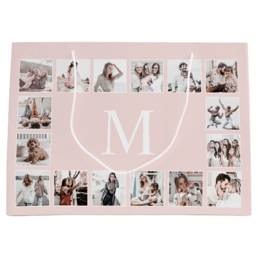 Aangepaste Fotocollage Gepersonaliseerd Roze Groot Cadeauzakje (Voorkant)