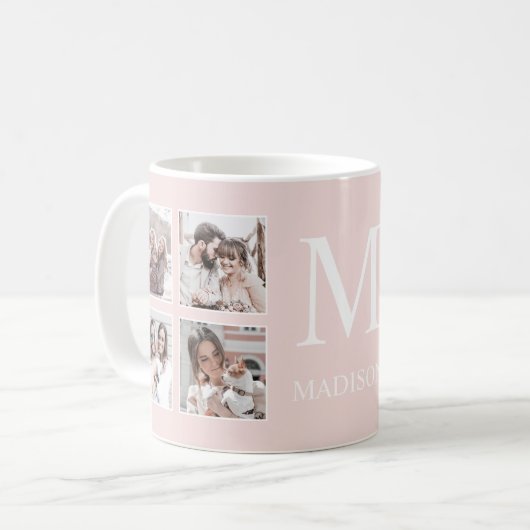 Aangepaste Fotocollage Gepersonaliseerd Roze Koffiemok (Voorkant links)