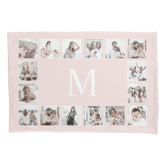 Aangepaste Fotocollage Gepersonaliseerd Roze Kussensloop (Voorkant)