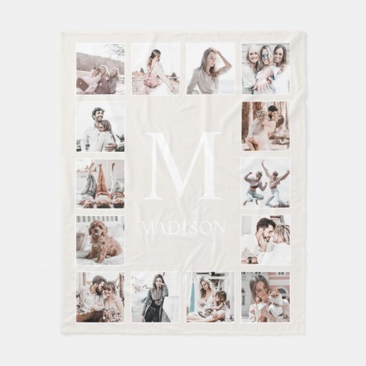 Aangepaste Fotocollage Gepersonaliseerde Beige Fleece Deken (Voorkant)