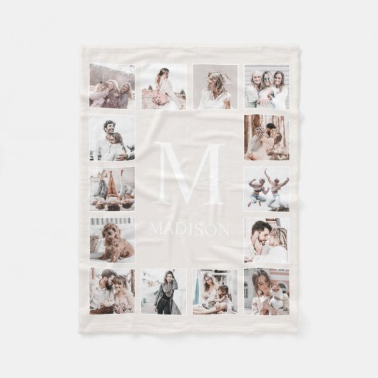Aangepaste Fotocollage Gepersonaliseerde Beige Fleece Deken (Voorkant)