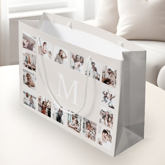 Aangepaste Fotocollage Gepersonaliseerde Beige Groot Cadeauzakje