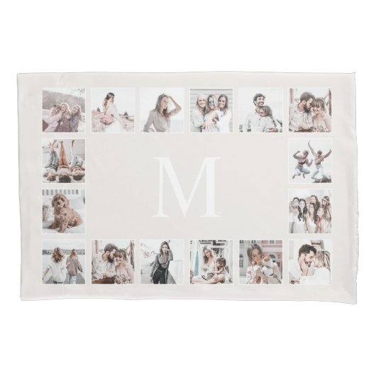 Aangepaste Fotocollage Gepersonaliseerde Beige Kussensloop (Voorkant)