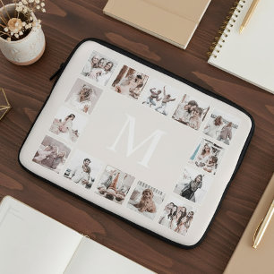 Aangepaste Fotocollage Gepersonaliseerde Beige Laptop Sleeve