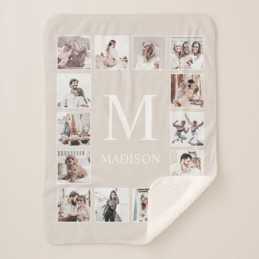 Aangepaste Fotocollage Gepersonaliseerde Beige Sherpa Deken (Voorkant)