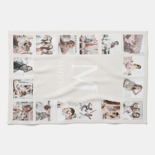 Aangepaste Fotocollage Gepersonaliseerde Beige Theedoek (Horizontaal)