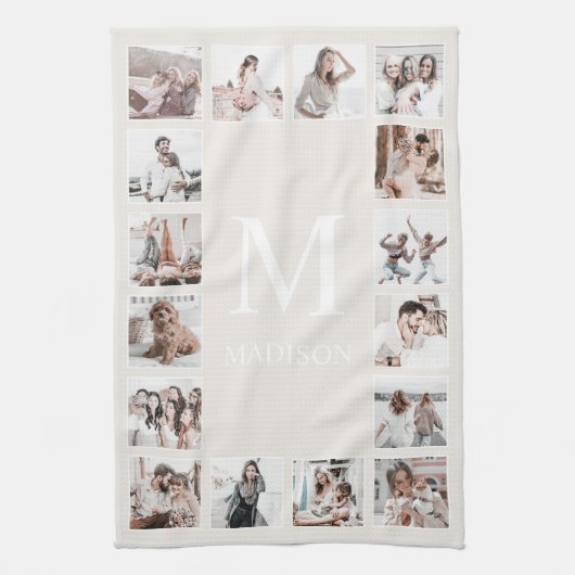 Aangepaste Fotocollage Gepersonaliseerde Beige Theedoek (Verticaal)