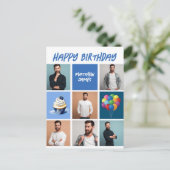 Aangepaste fotocollage gepersonaliseerde blauwe ve briefkaart (Staand voorkant)