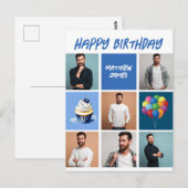 Aangepaste fotocollage gepersonaliseerde blauwe ve briefkaart (Voorkant / Achterkant)